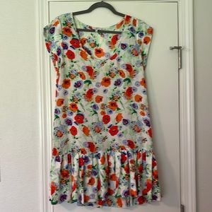 Joie Floral Dress with Red and Orange Accents